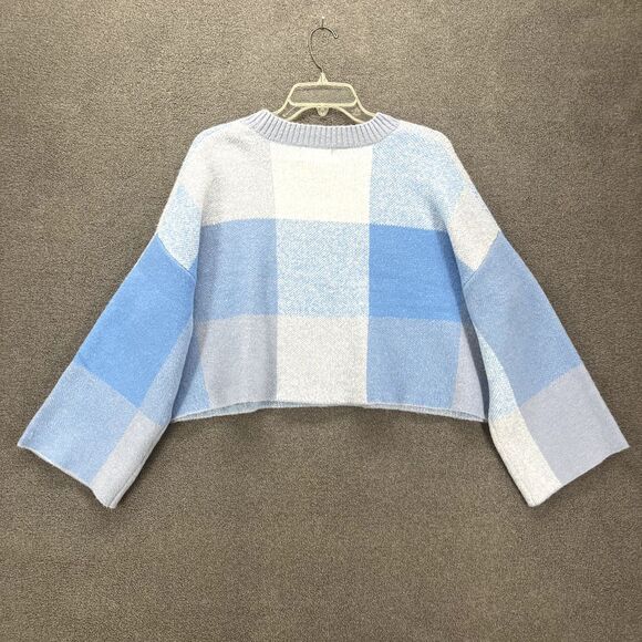 Jessica Simpson Sweater womens Large Blue Cropped Check Soft Oversized - Picture 10 of 15